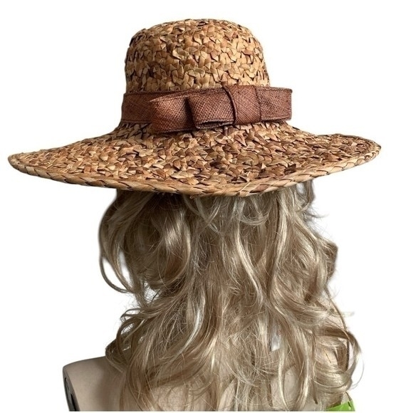 Vintage Bucket Hat LIZ CLAIBORNE Women\'s Beige Woven Beach Hat Wide Brimmed Hat